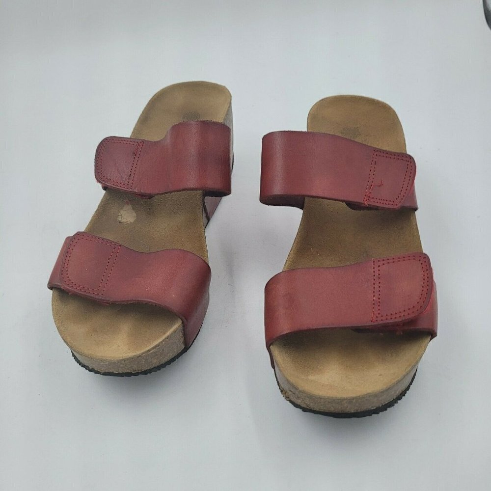 Lola Sabbia Eric Michael Liat Red Leather Double Strap Wedge Sandal Size 40 / 10 - Picture 4 of 12